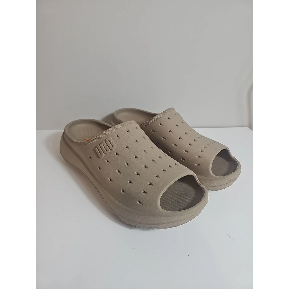 UGG Slide It Mens US 12 Sandals Beige Comfort Open Toe Perforated Casual Slip On